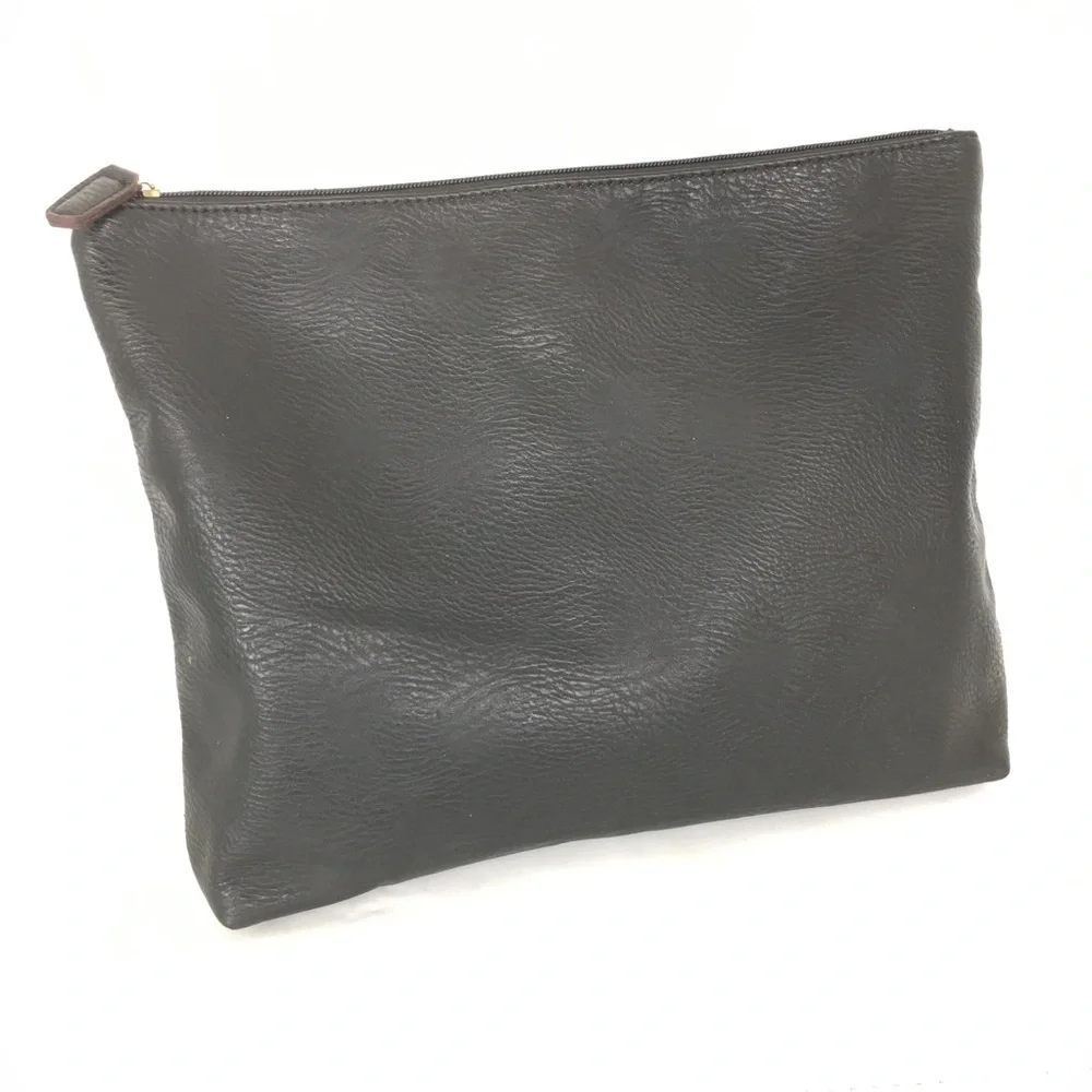 Free People Large Black Vegan Faux Leather Makeup Pouch Cosmetic Case Zipper Bag